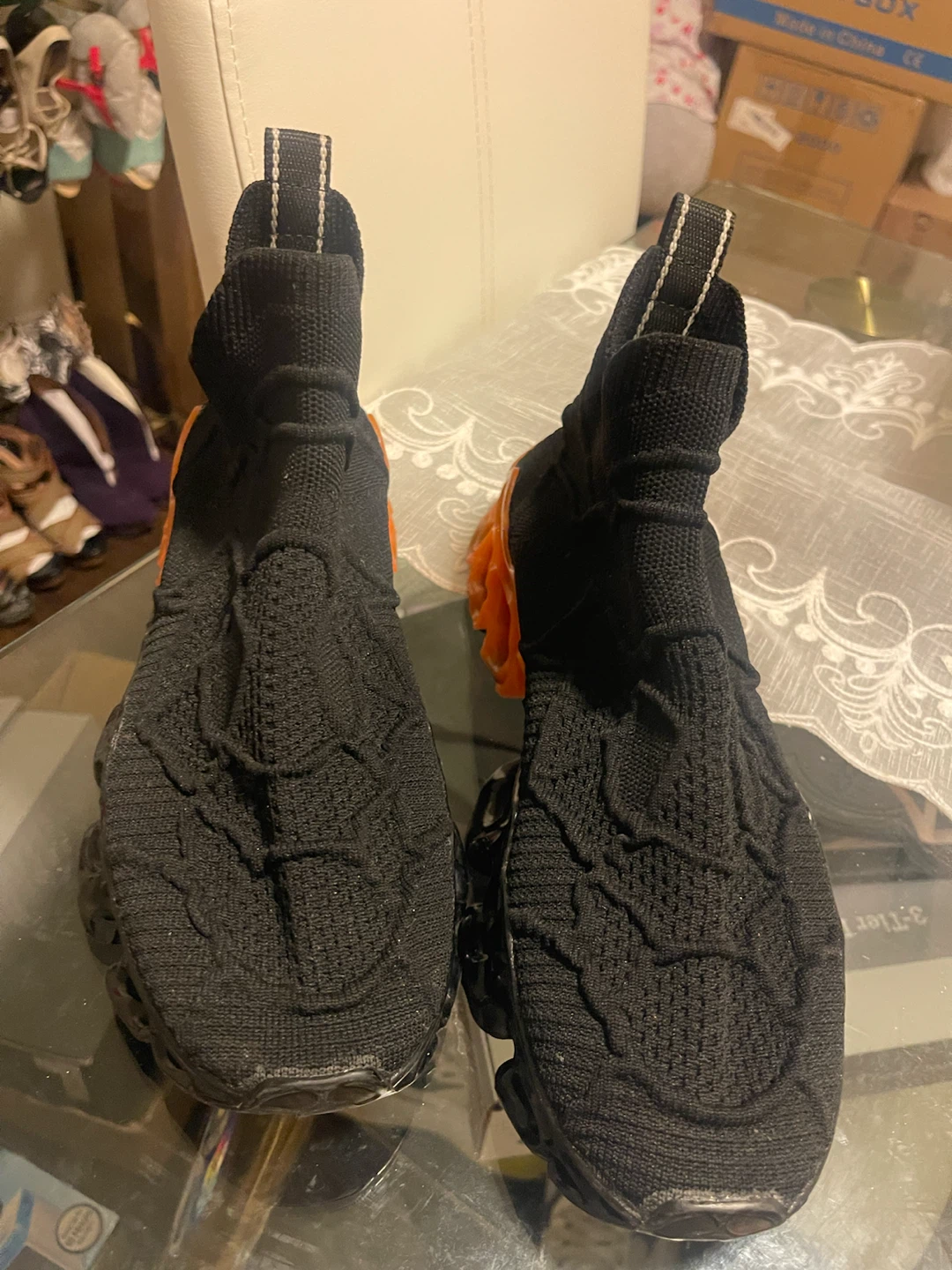 Black Knit Sneakers with Orange Sole - photo 2