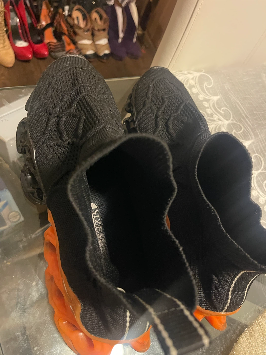 Black Knit Sneakers with Orange Sole - photo 3