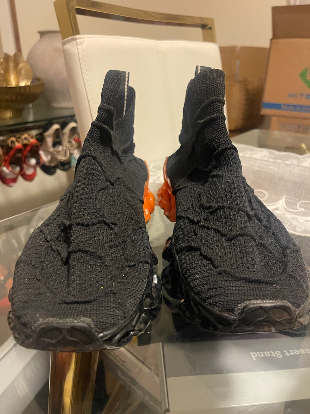 Black Knit Sneakers with Orange Sole - photo 4