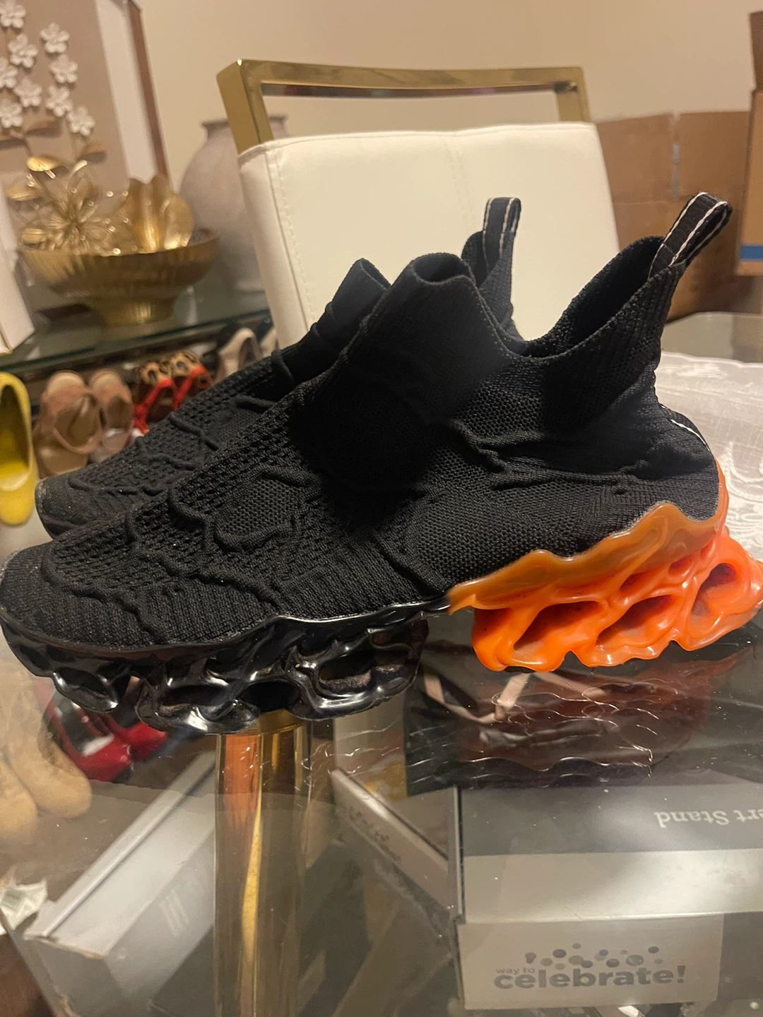 Black Knit Sneakers with Orange Sole - photo 5