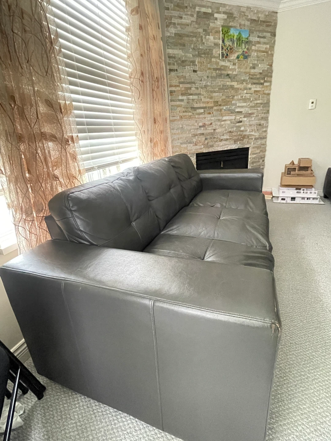 Dark Grey Leather 3-Seater Sofa - photo 3