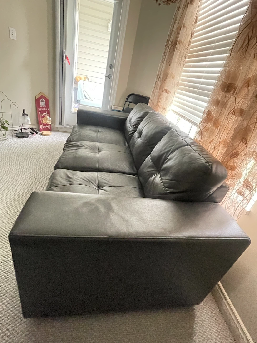 Dark Grey Leather 3-Seater Sofa - photo 4