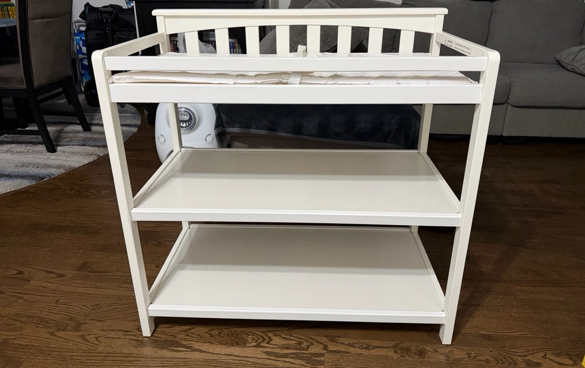White Baby Changing Table with 2 Shelves