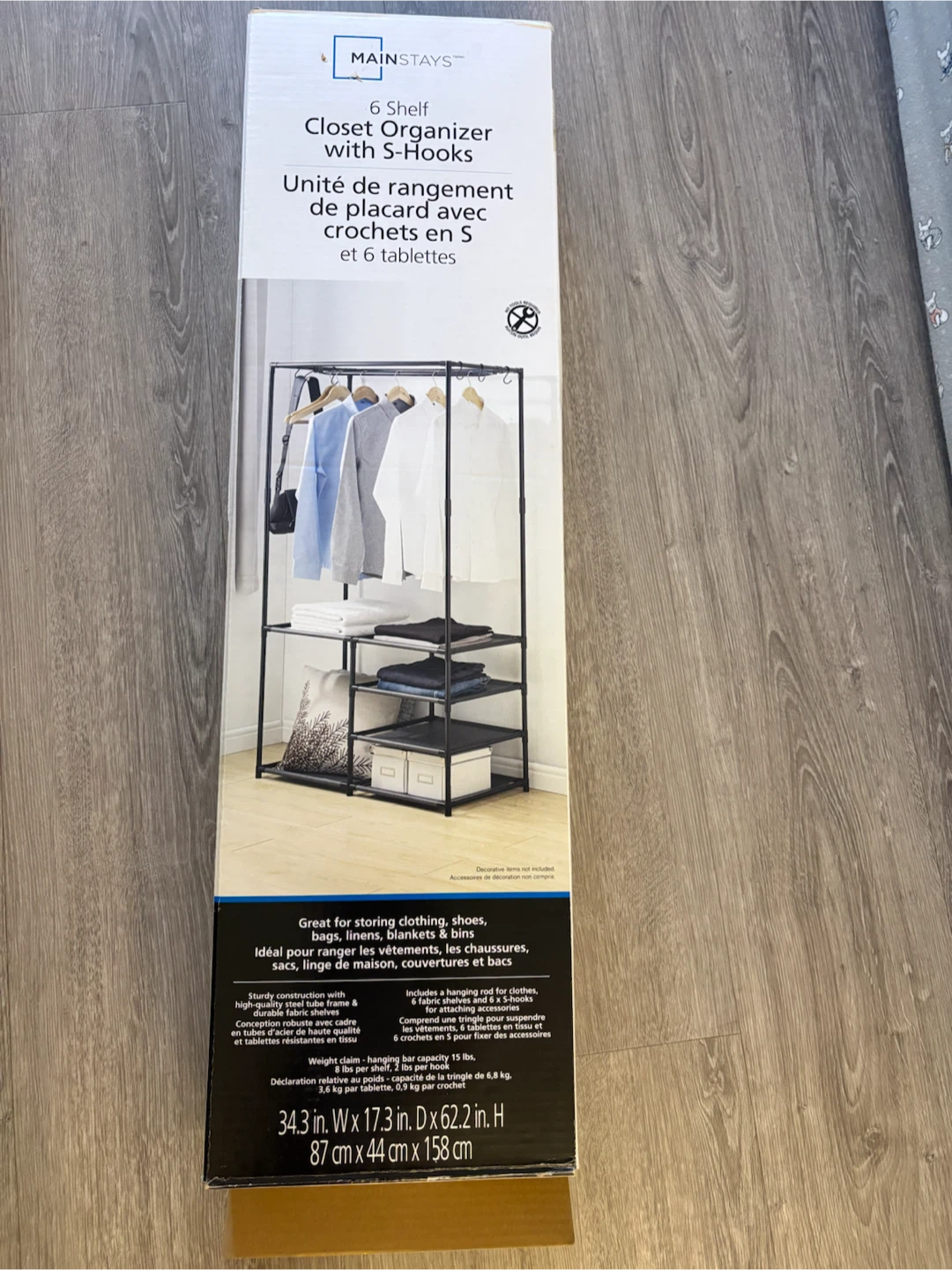 Mainstays 6 Shelf Closet Organizer with S-Hooks