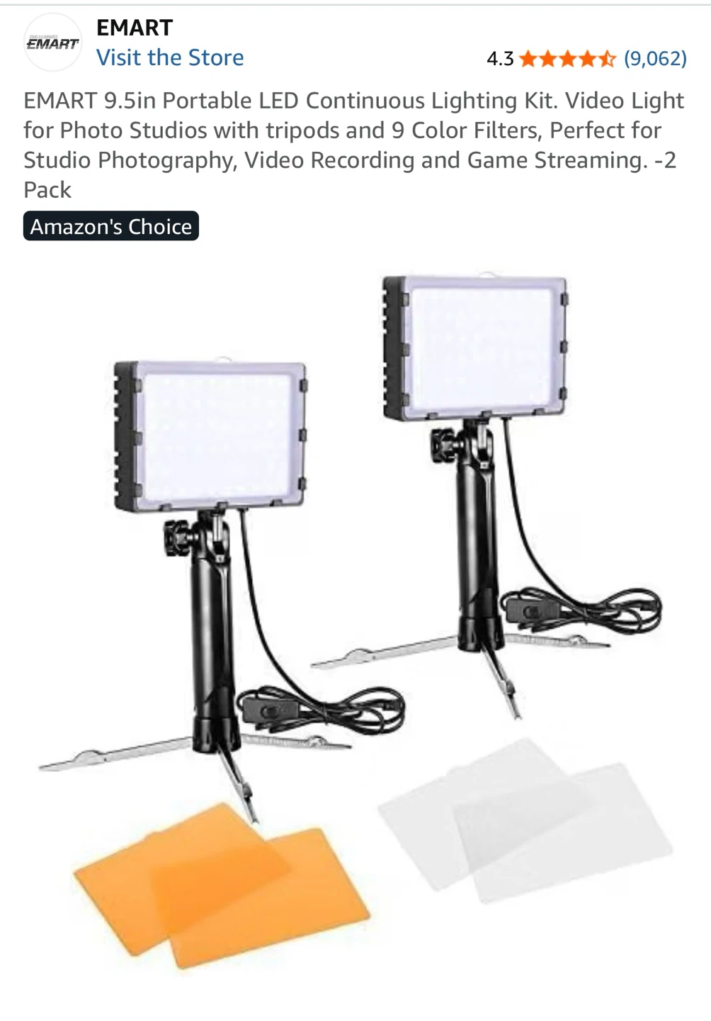 EMART 9.5in Portable LED Continuous Lighting Kit - 2 Pack