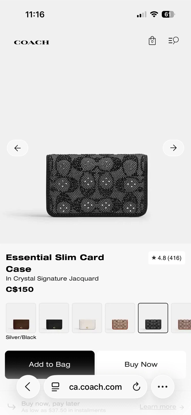 Coach Essential Slim Card Case in Crystal Signature Jacquard