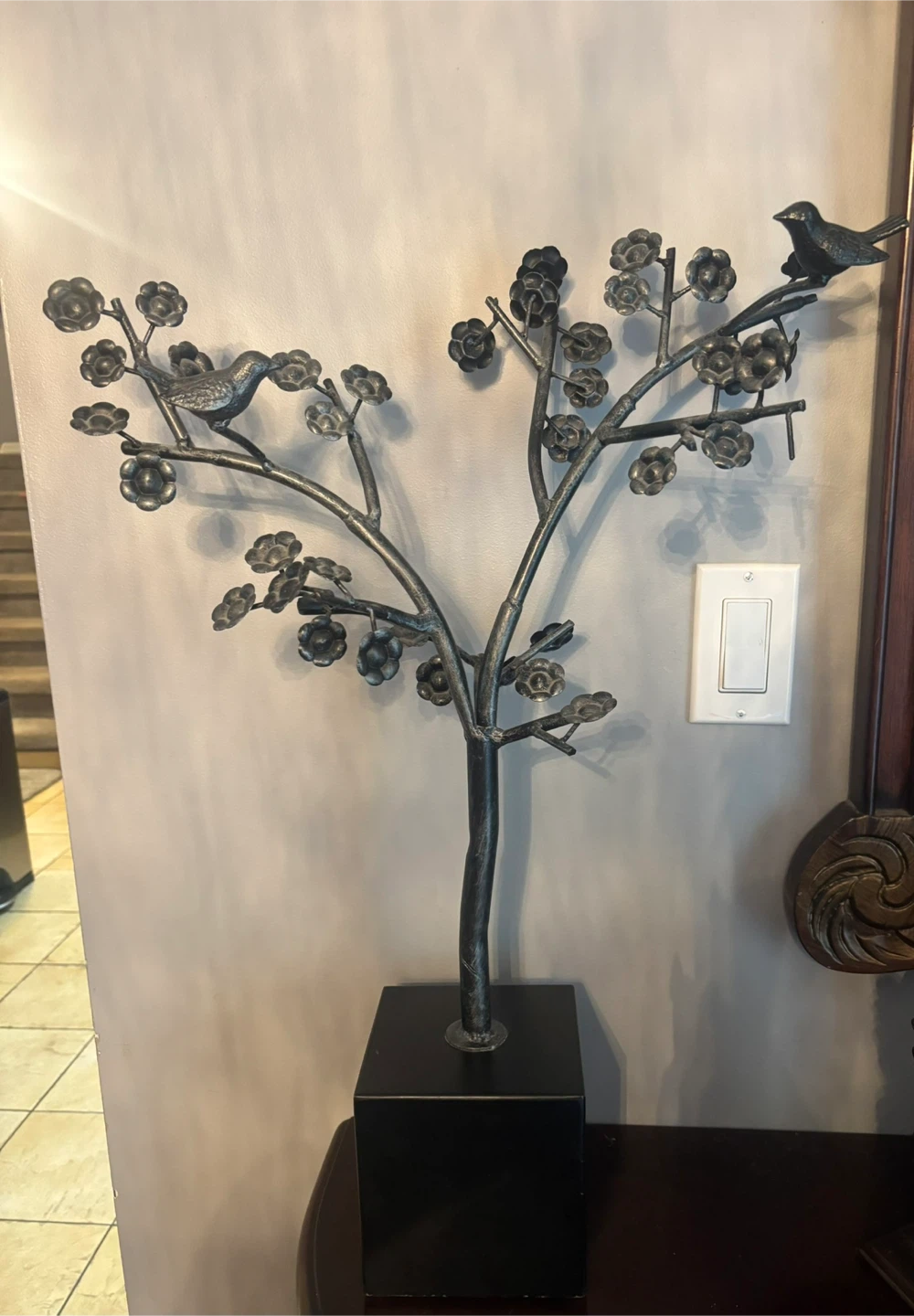 Metal Tree Sculpture with Birds