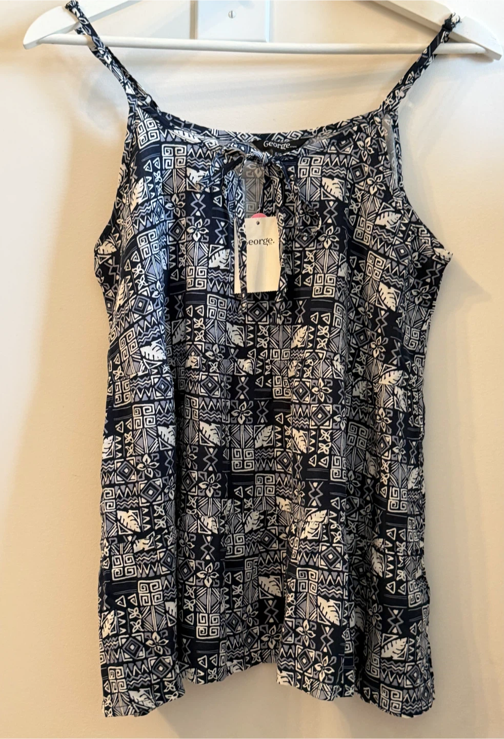 George Navy & White Print Strap Top