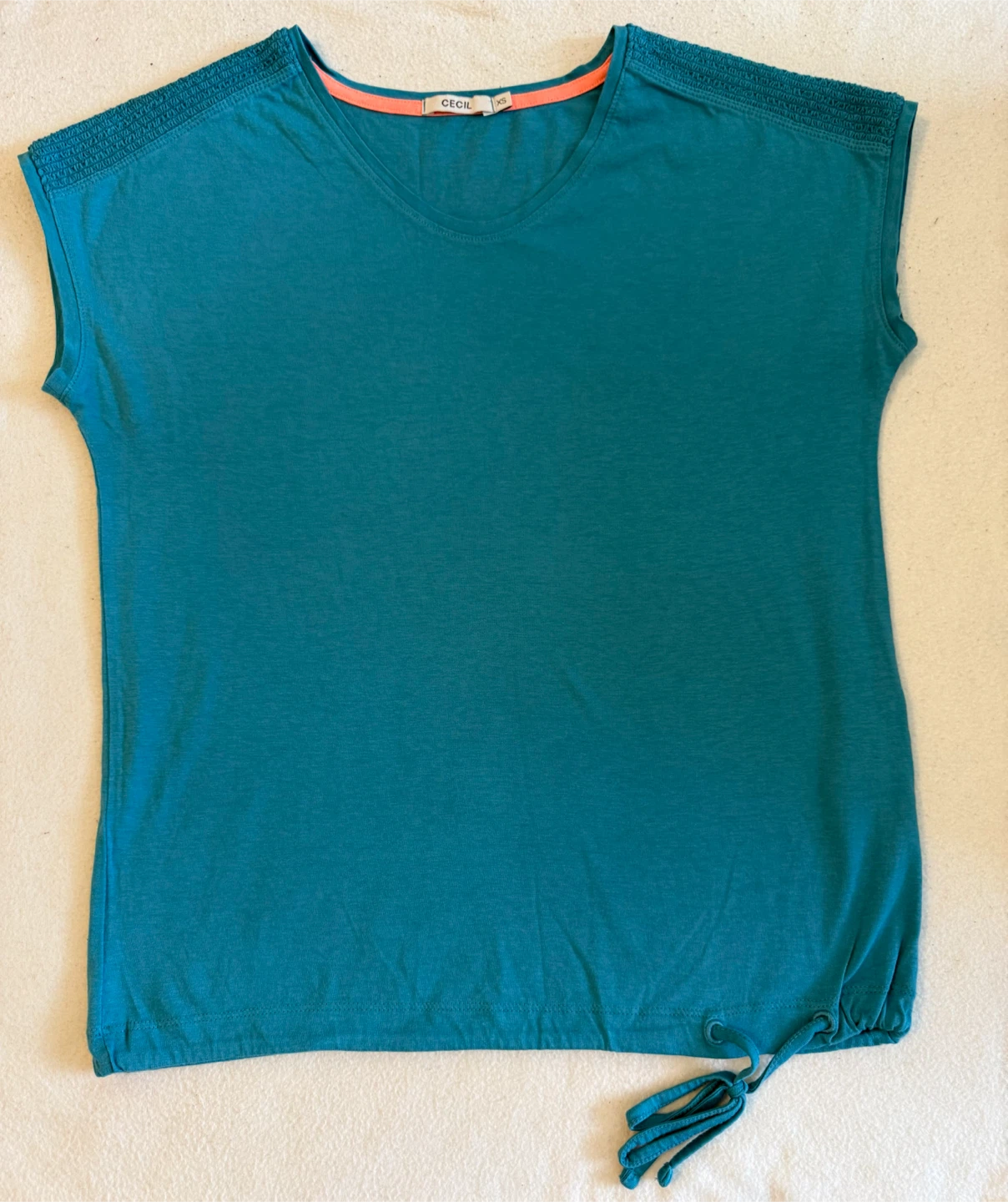 CECIL Teal Smocked Cap Sleeve Top
