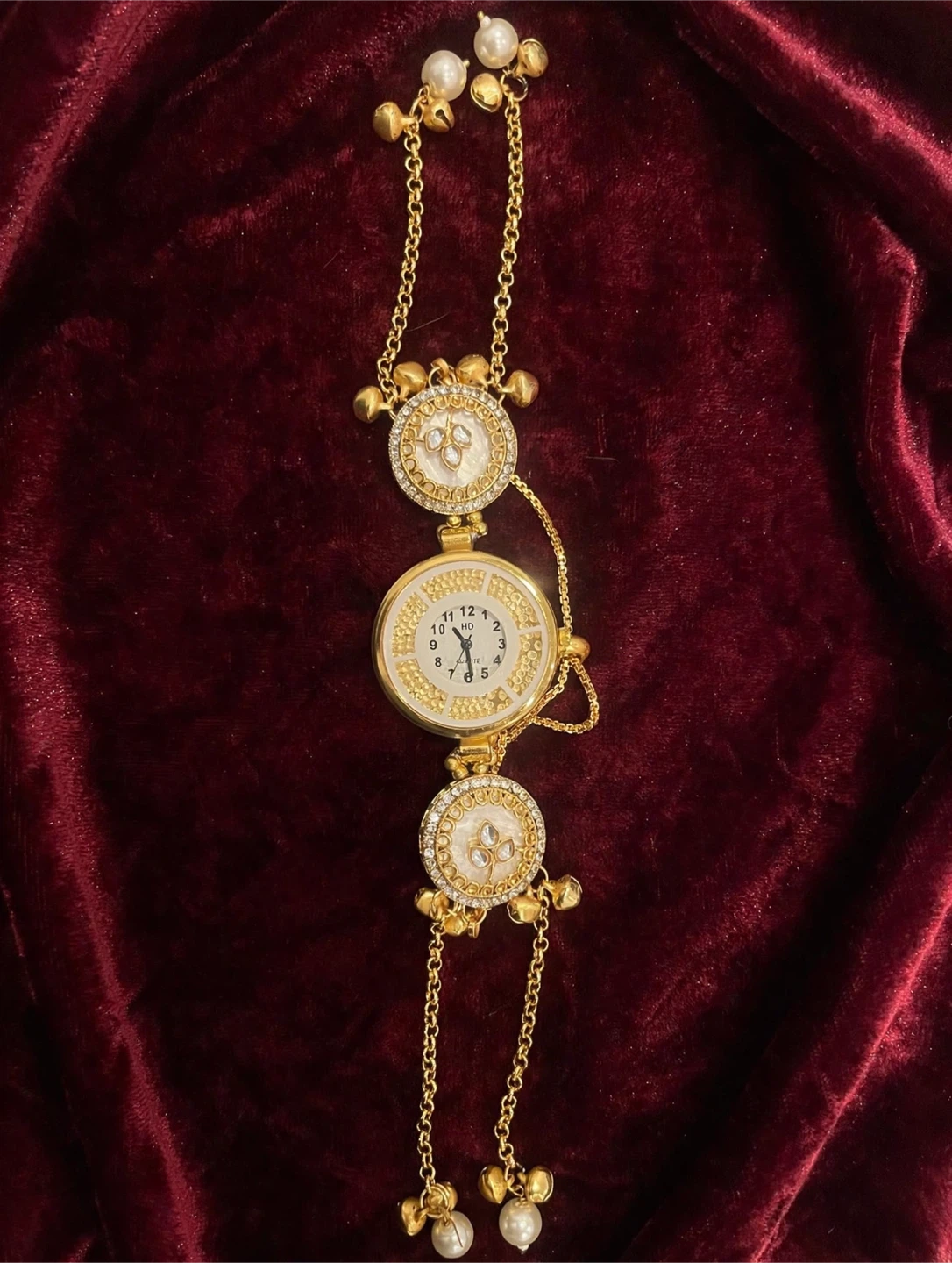 Women's Gold Tone Bracelet Watch with Pearl Charms