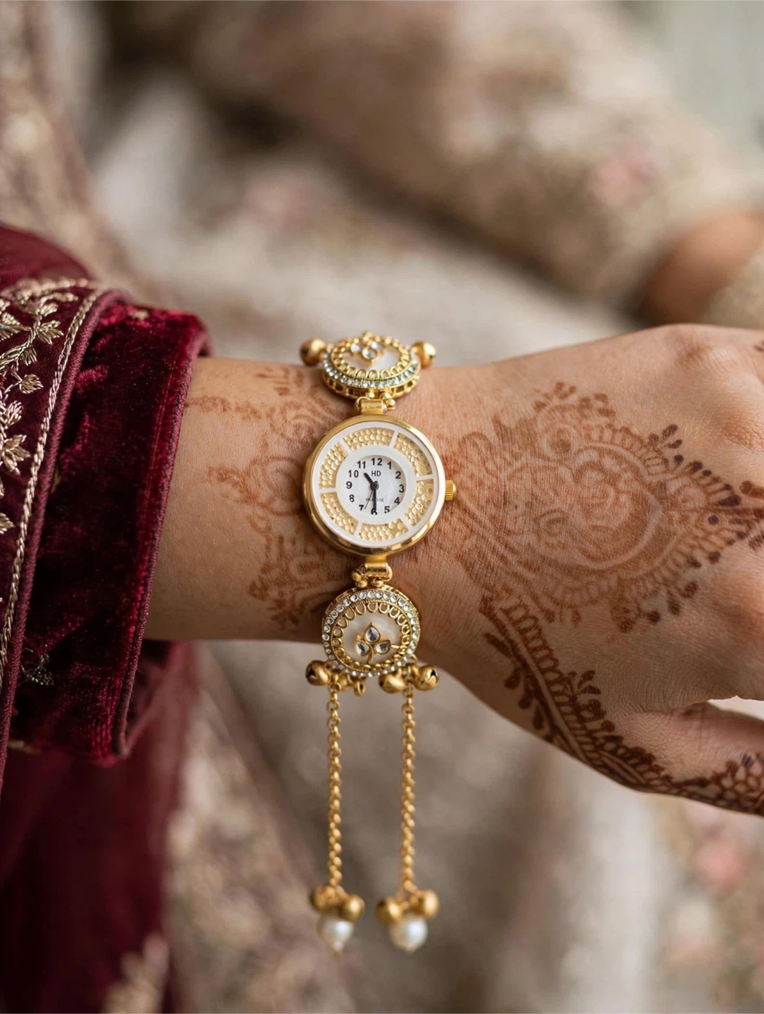 Women's Gold Tone Bracelet Watch with Pearl Charms - photo 2