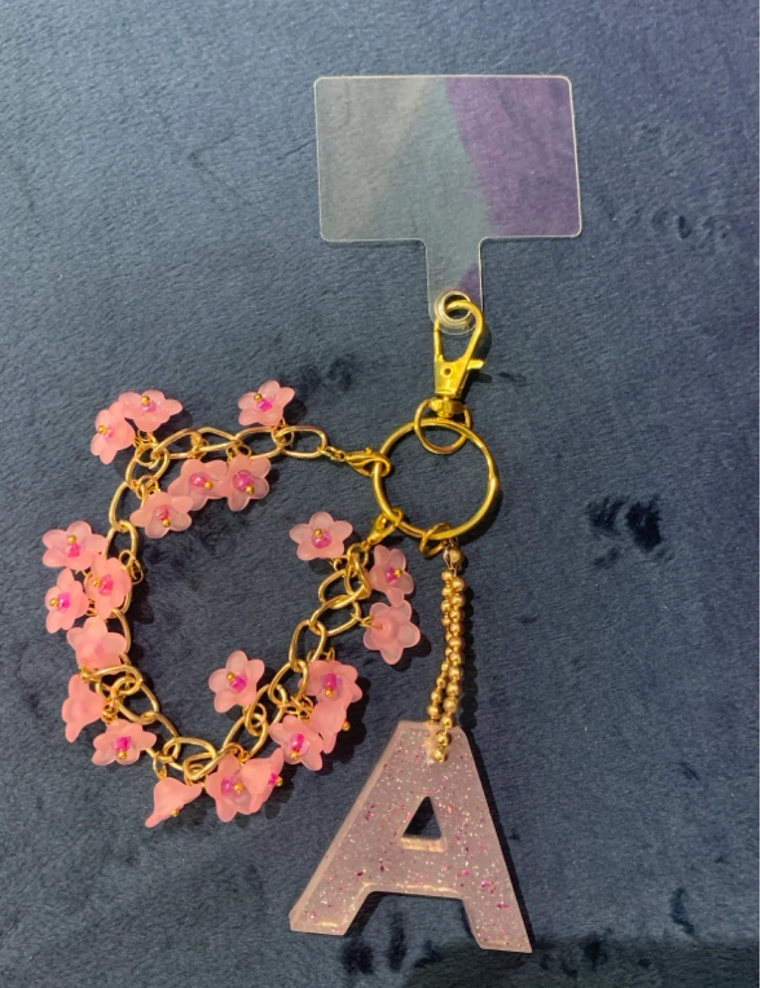Resin Letter “A” bag or Phone Keychain with Cherry Blossom Charm