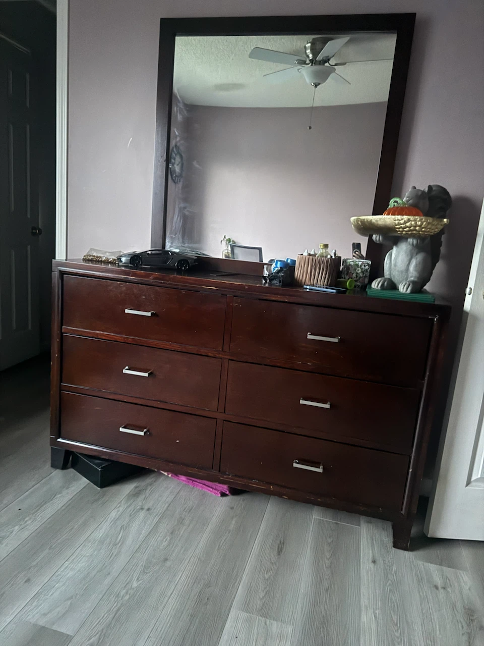 Dark Brown 6-Drawer Dresser with Mirror
