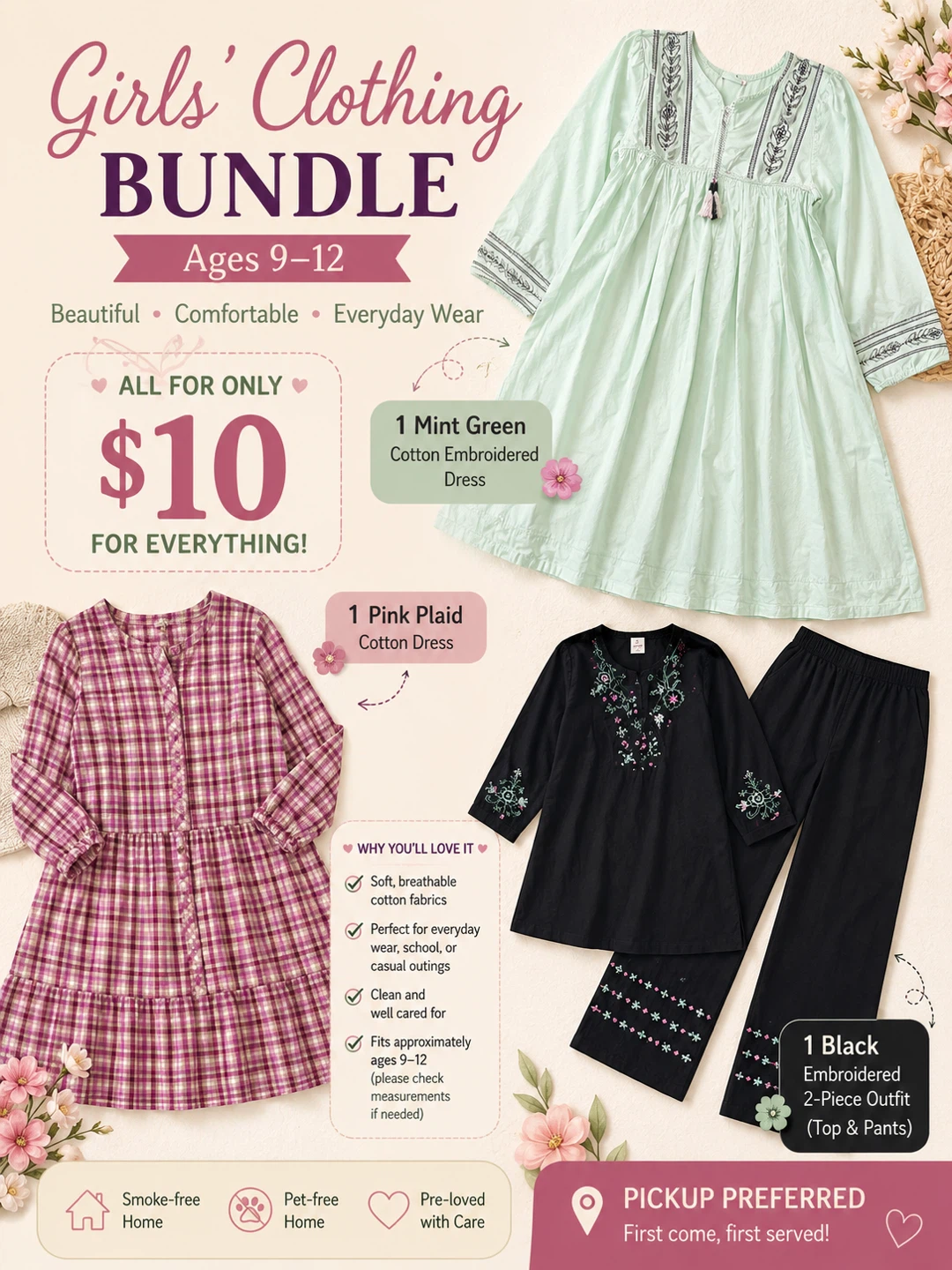 Girls' Clothing Bundle Ages 9-12 (3 Pieces)