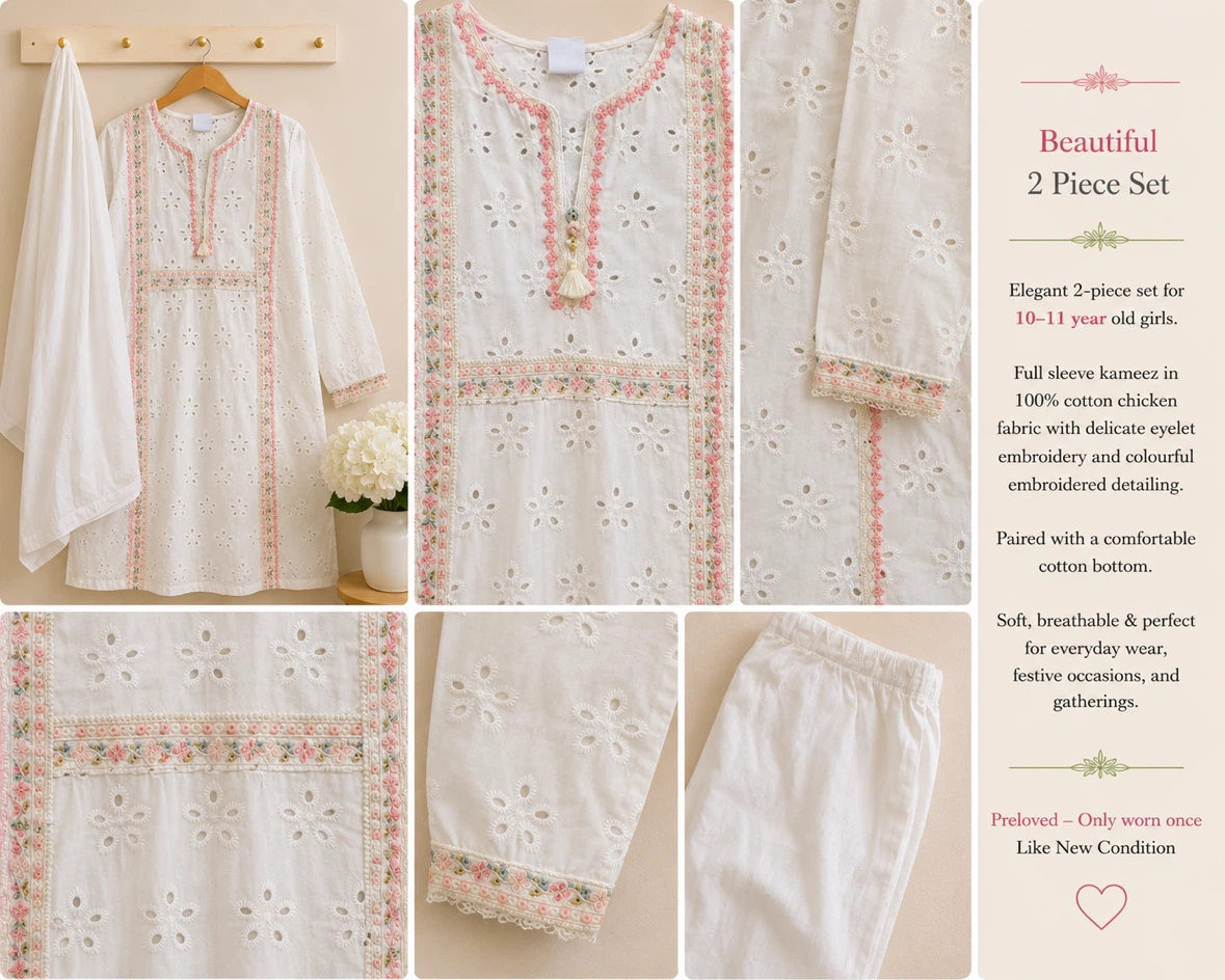 2 Piece Cotton Eyelet Embroidered Set for Girls