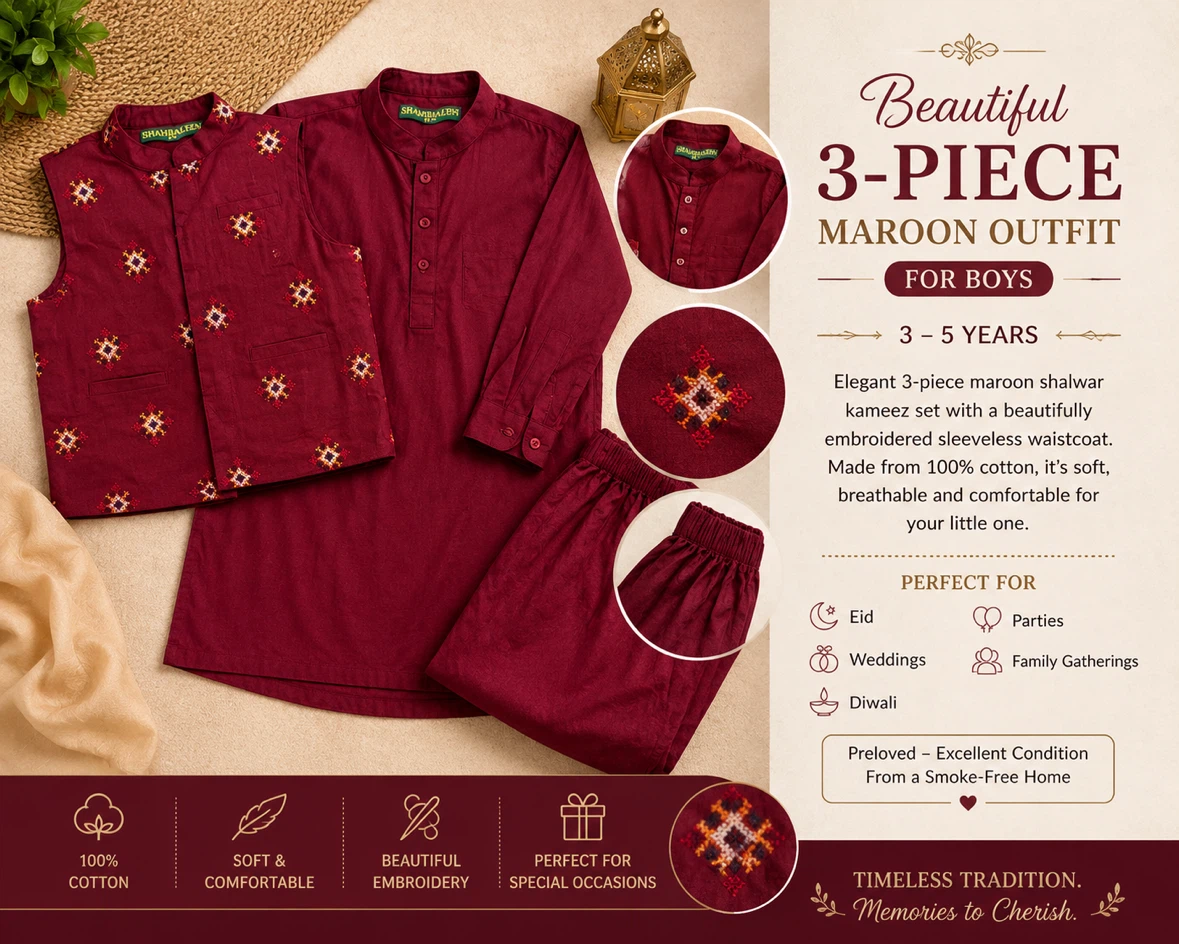 3-Piece Maroon Outfit for Boys (3-5 Years)