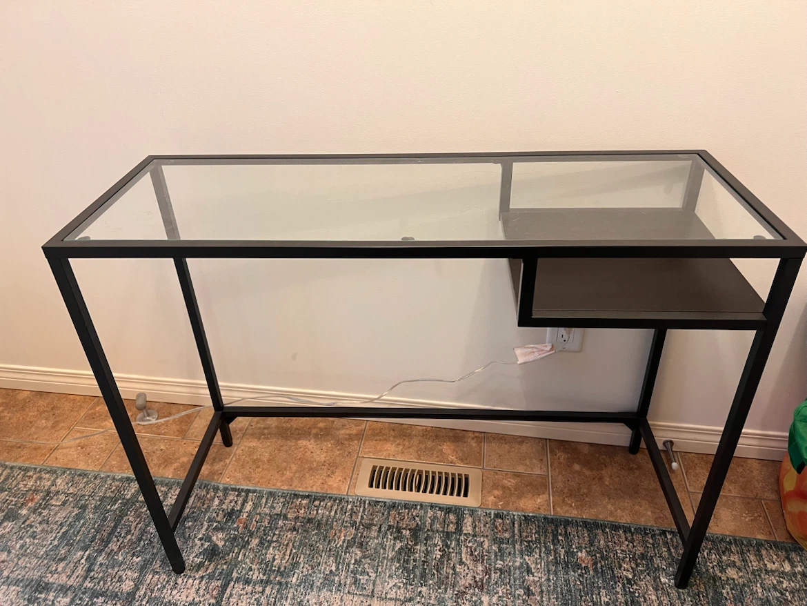 Glass Top Desk with Black Metal Frame