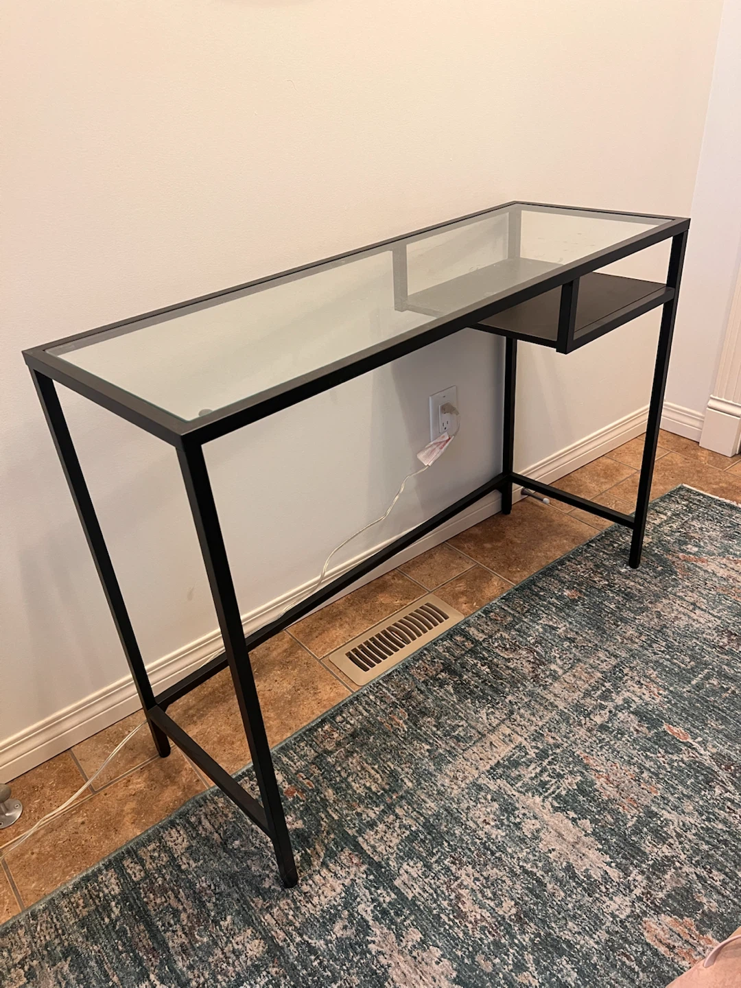 Glass Top Desk with Black Metal Frame - photo 2