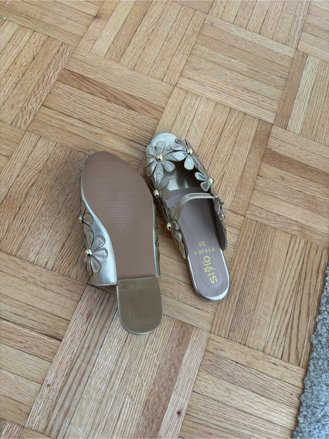Gold Floral Slip-On Mules Size 6