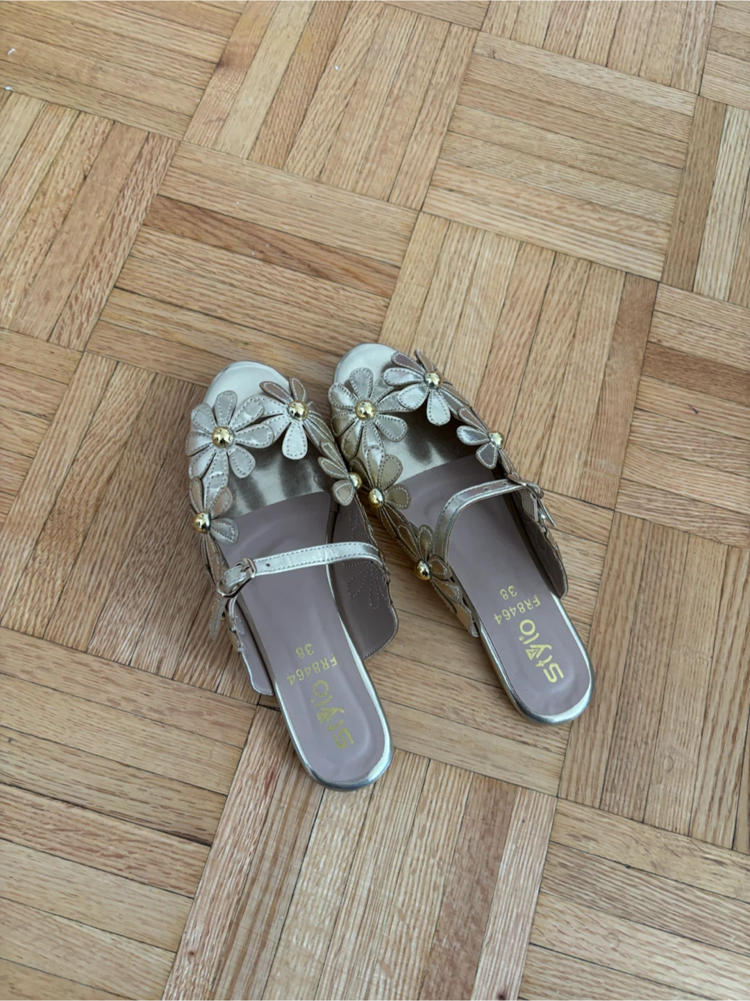 Gold Floral Slip-On Mules Size 6 - photo 2