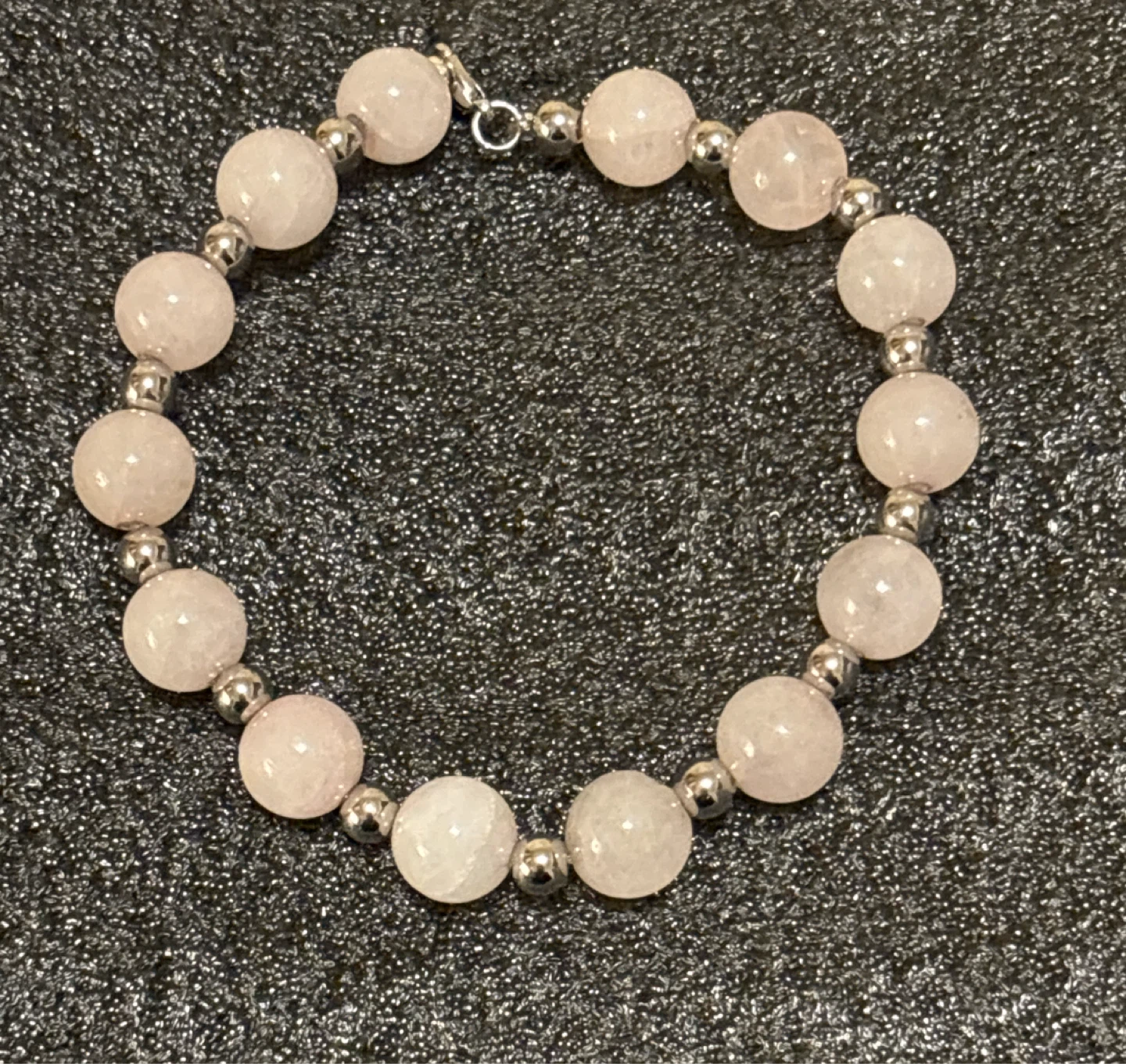 Rose Quartz and Silver Beaded Bracelet