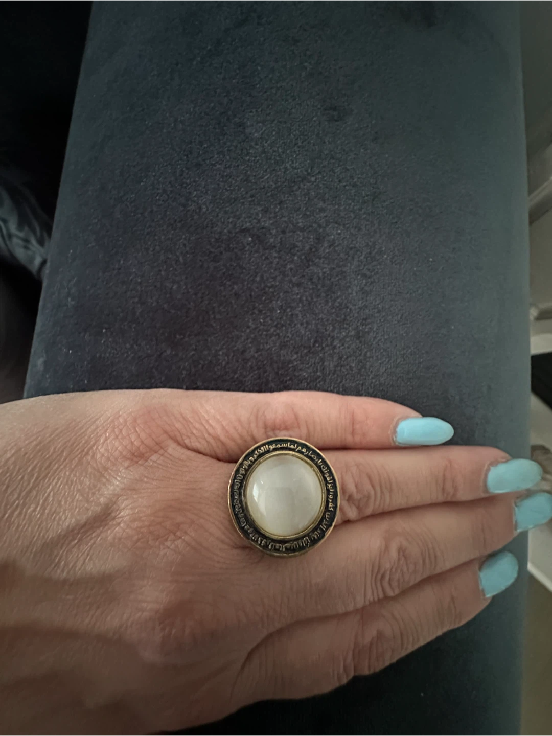 Gold Tone Ring with White Stone and Arabic Inscription - photo 4