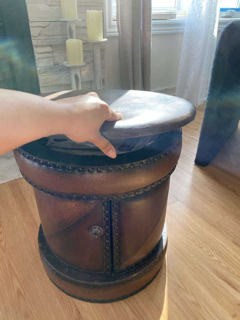 Brown Faux Leather Storage Ottoman - photo 3