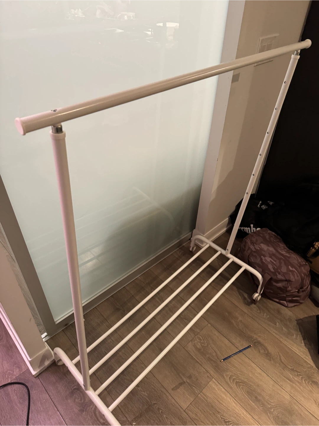 White Metal Garment Rack with Shelf - photo 2