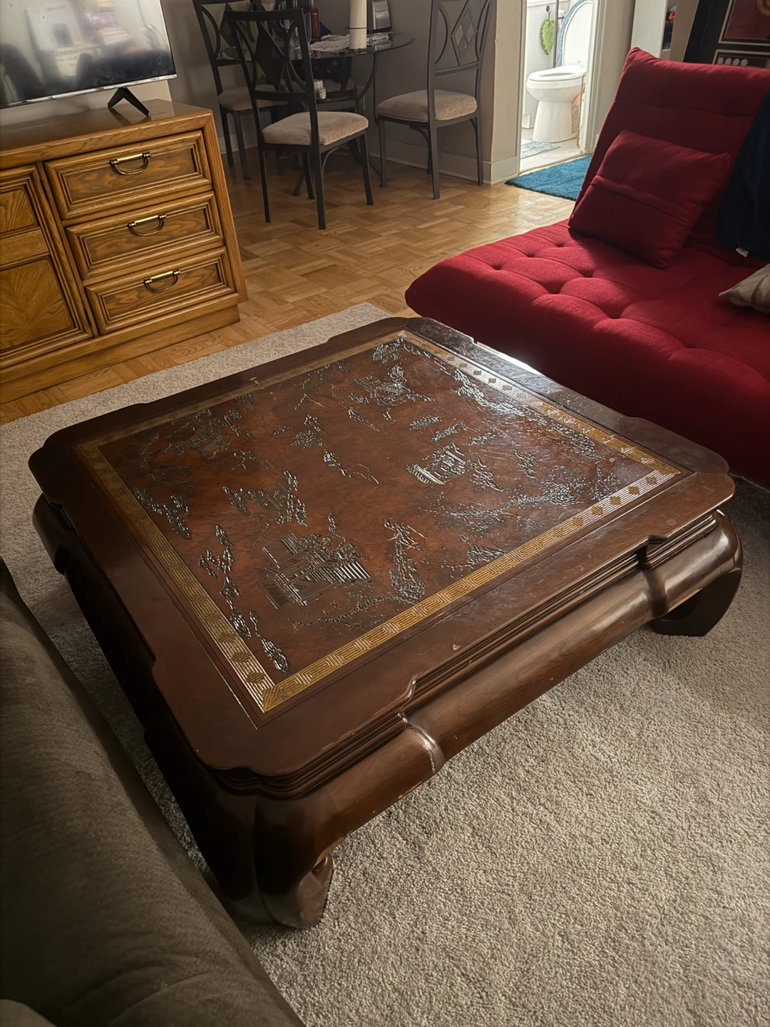 Vintage Carved Wood Coffee Table