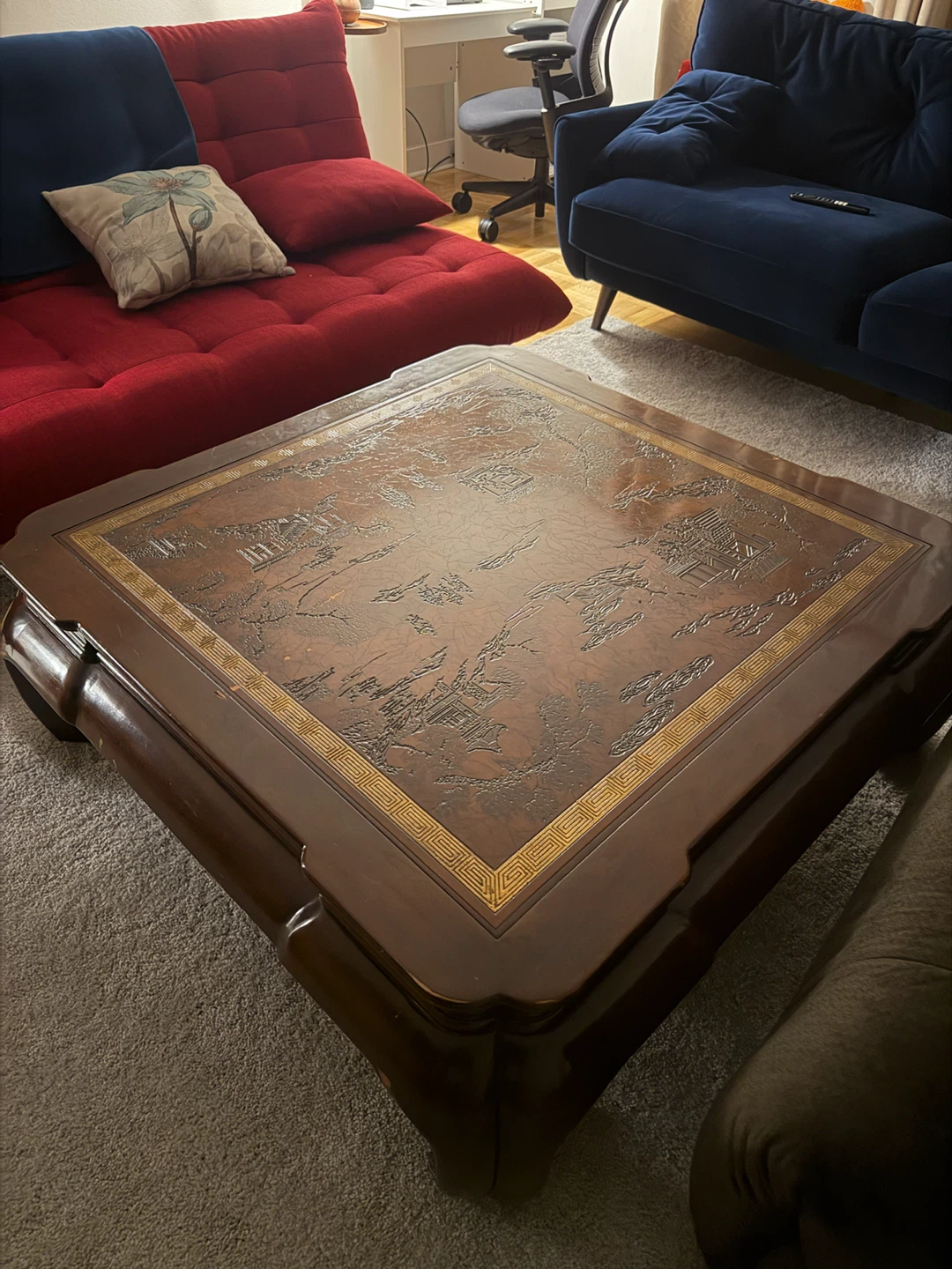Vintage Carved Wood Coffee Table - photo 2