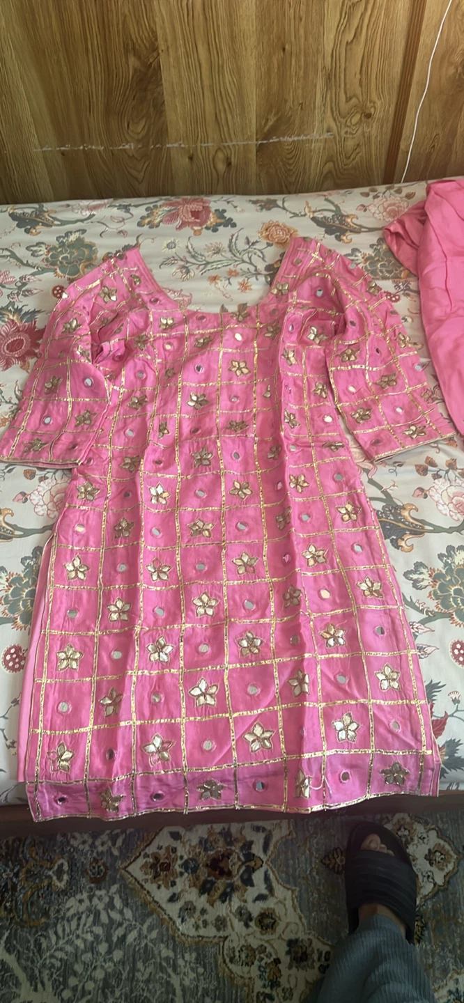 Pink embroidered kurta with pants and dupatta