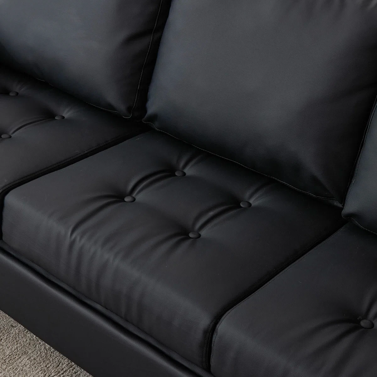 Black Faux Leather Tufted Sofa with USB Ports - photo 3