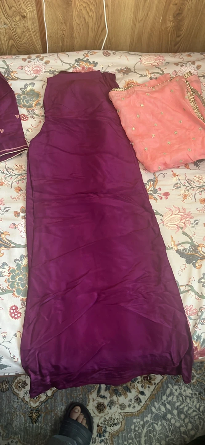 Embroidered Purple Kurti and Pants Set