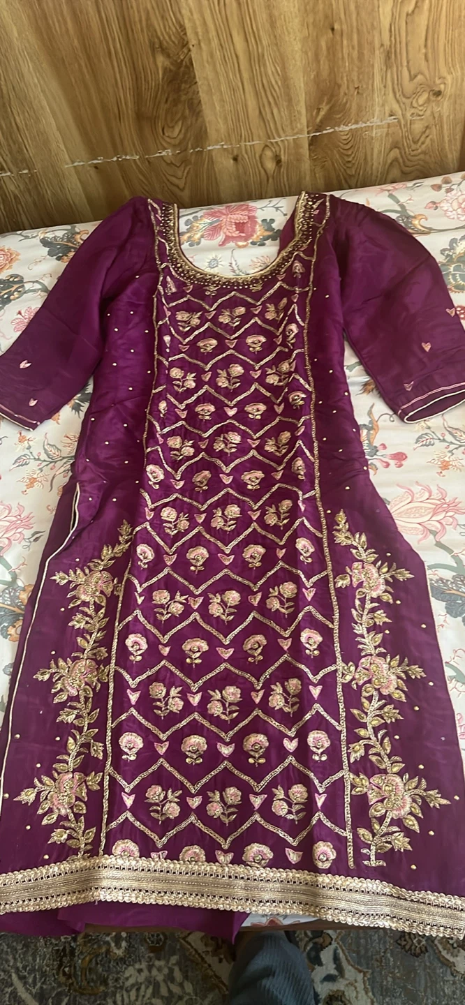 Embroidered Purple Kurti and Pants Set - photo 2