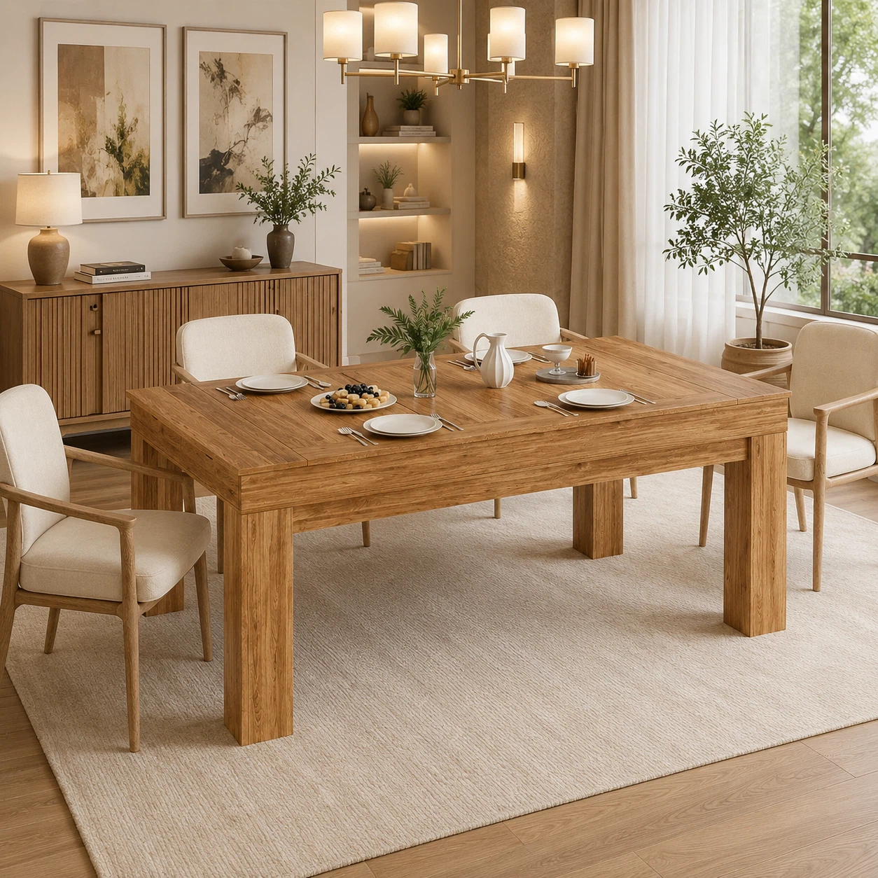 Wooden Dining Table with Removable Drawers