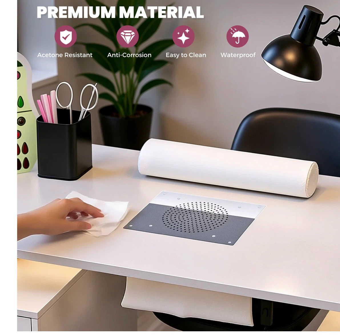 White Manicure Nail Table with Built-in Fan and Lighting - photo 4