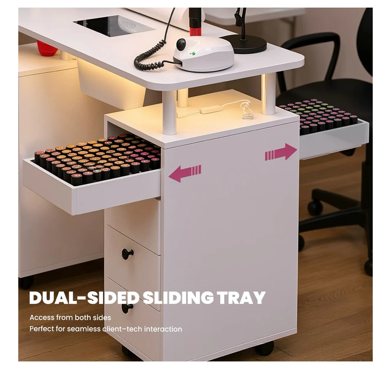 White Manicure Nail Table with Built-in Fan and Lighting - photo 5