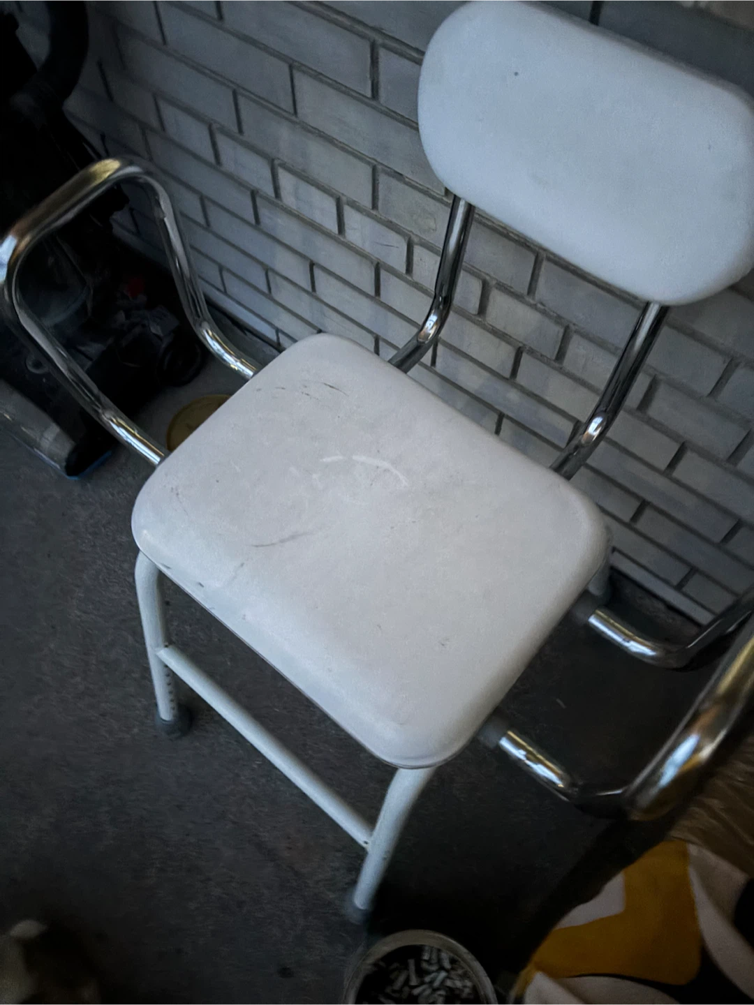 White metal stool chair