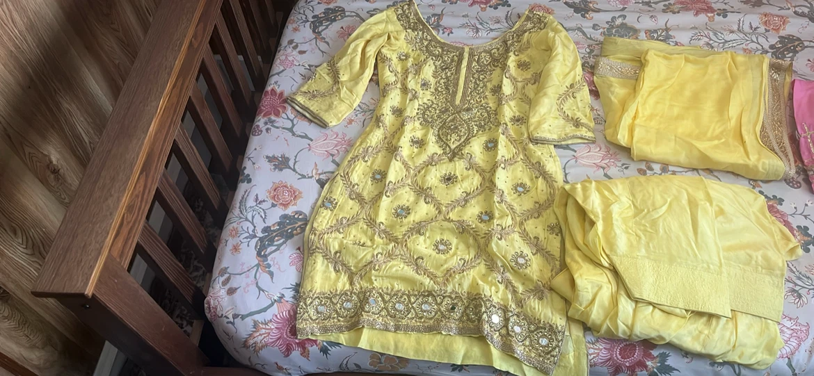 Yellow Embroidered Kurti with Dupatta and Pants