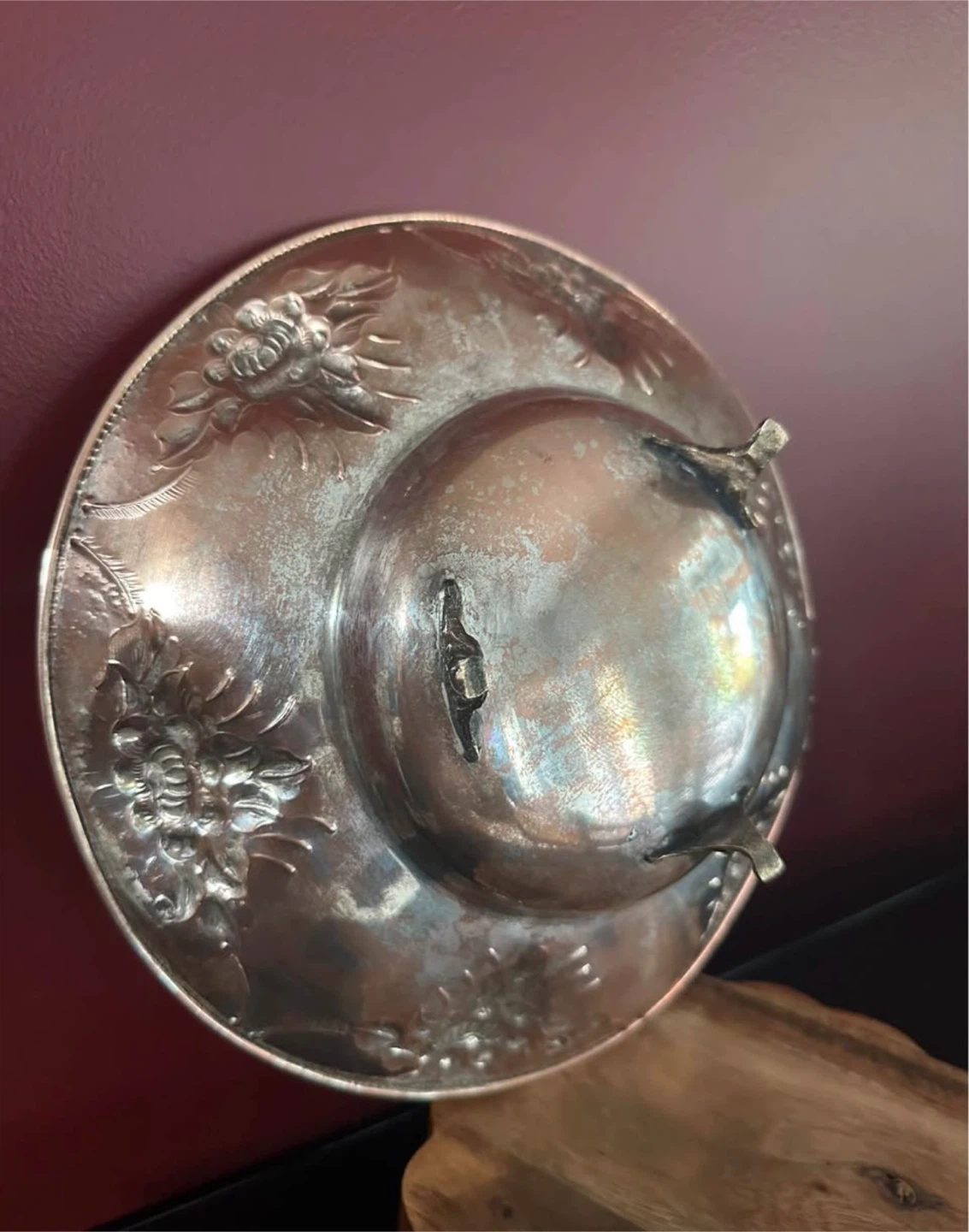 Vintage Floral Repoussé Footed Bowl | Mid-Century Deco - photo 3
