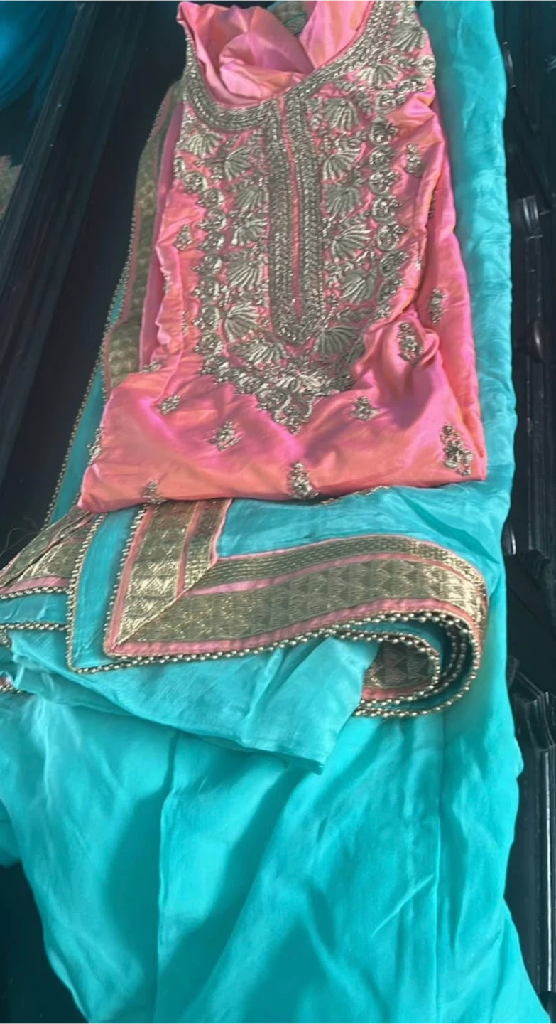 Pink and Teal Embroidered Punjabi Suit - photo 2