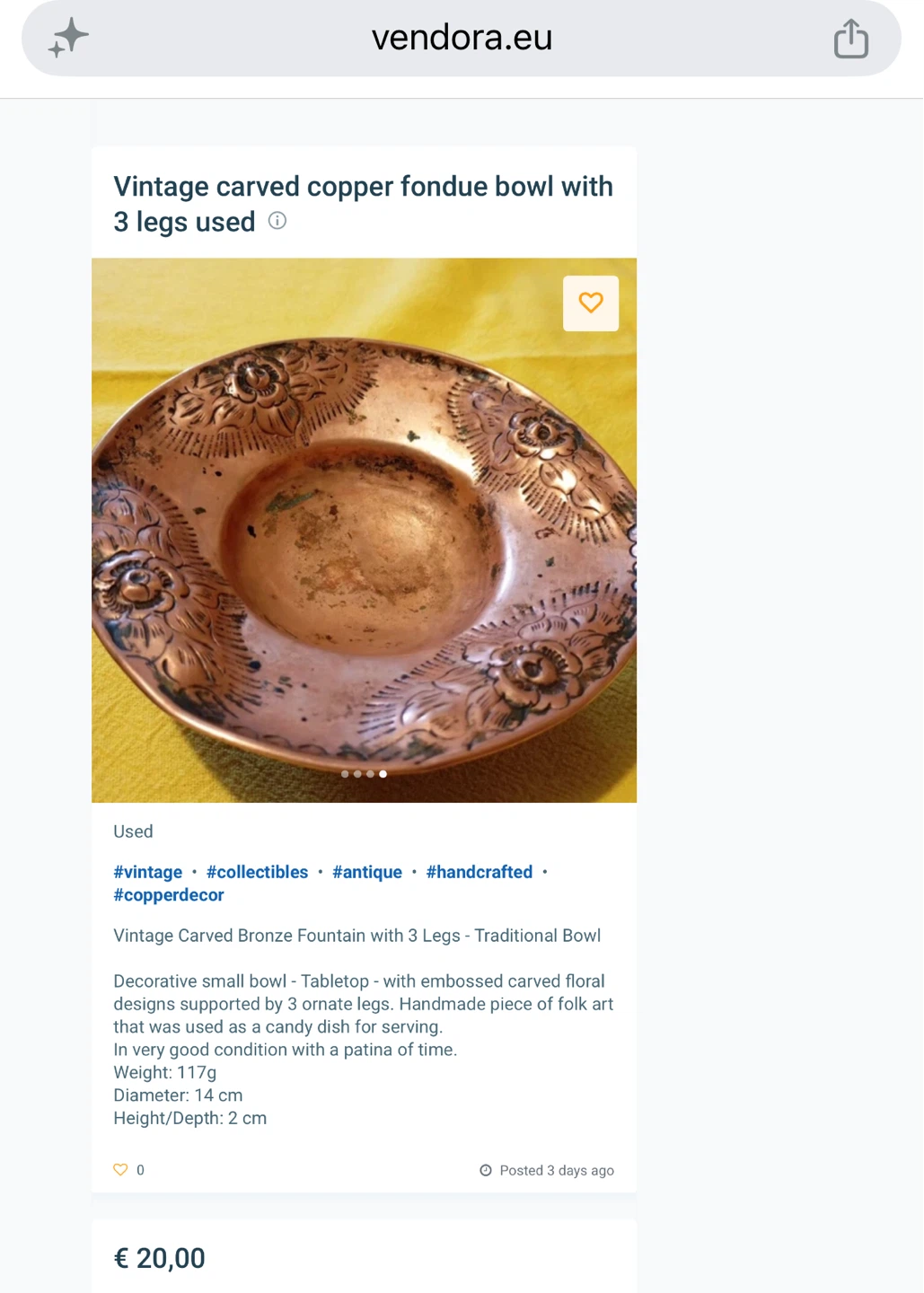 Vintage Floral Repoussé Footed Bowl | Mid-Century Deco - photo 4
