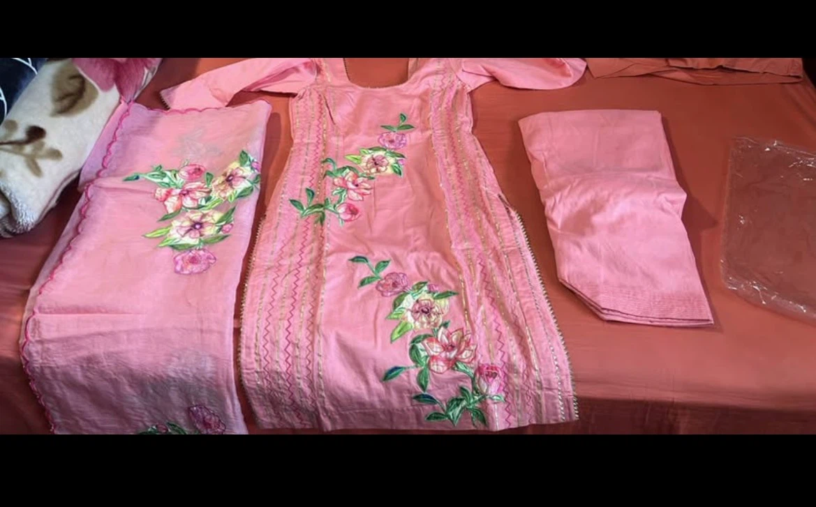 Pink Embroidered Dress and Pants Set