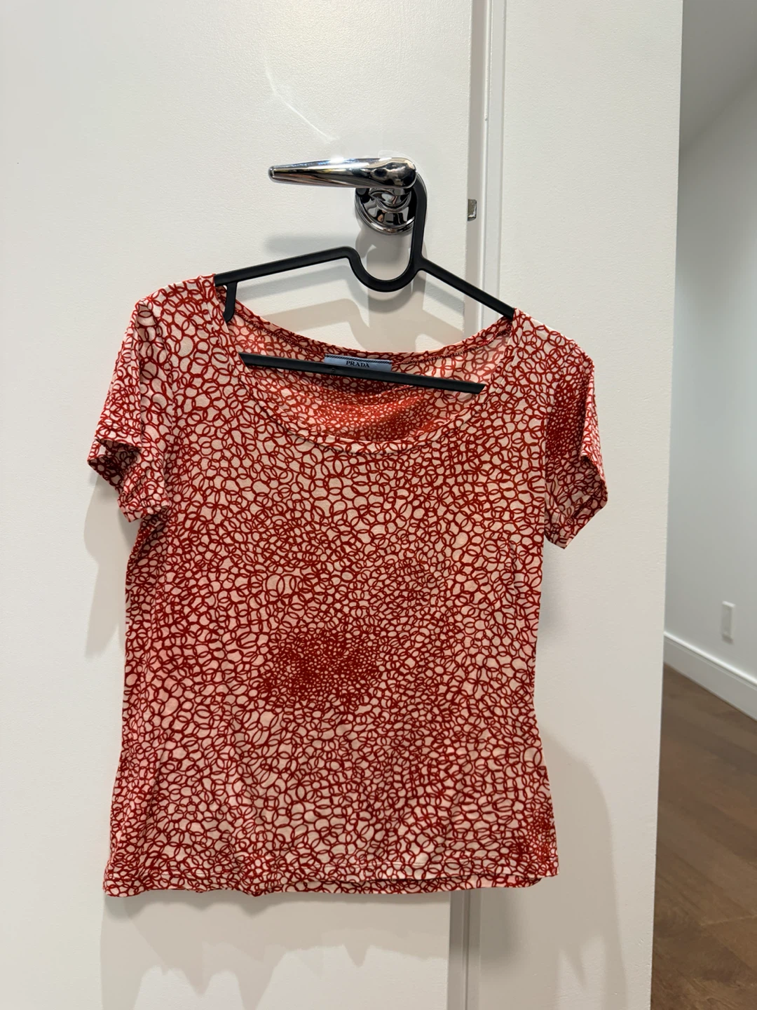 Prada Milano Women's Red Floral Print Short Sleeve Top