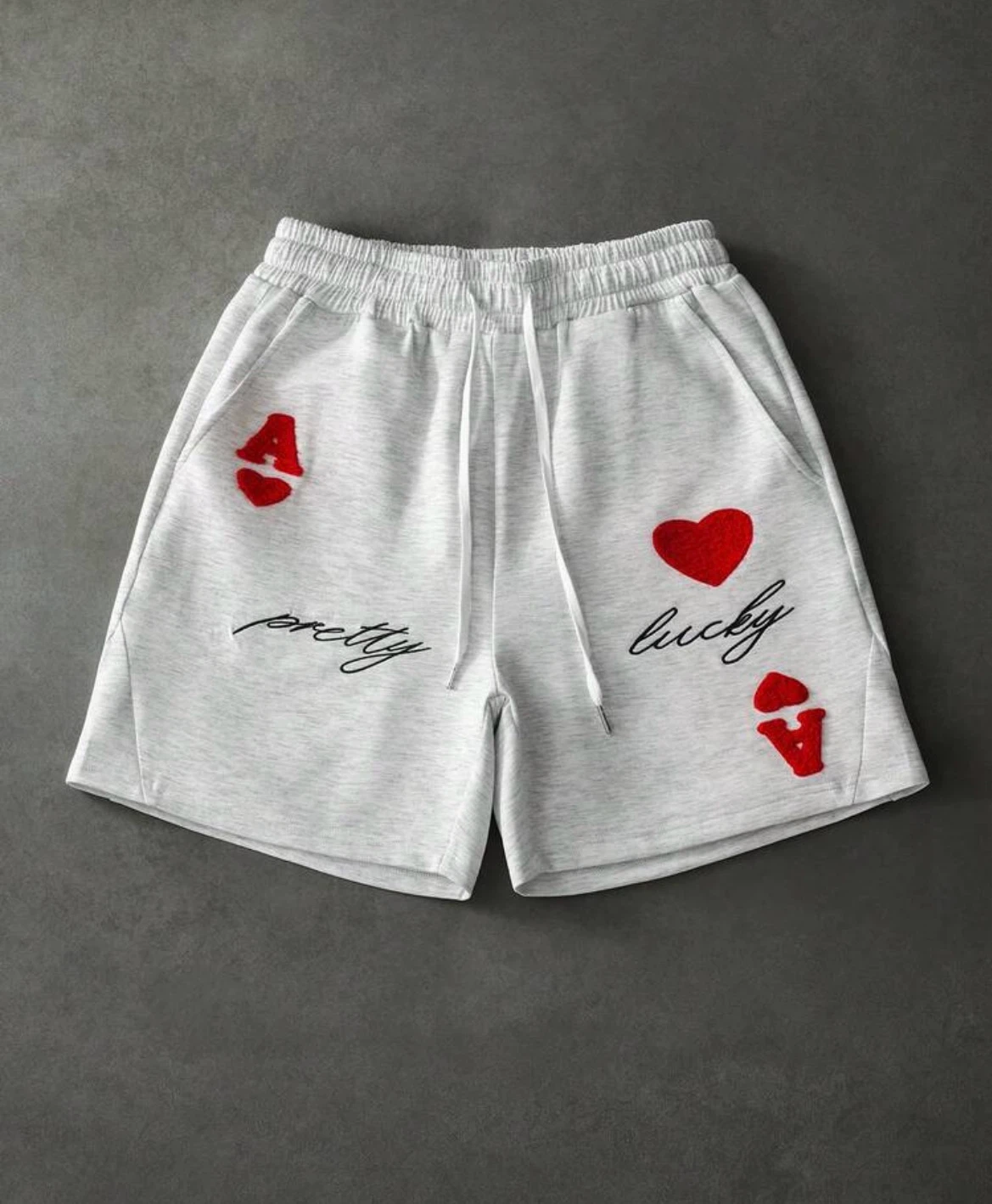 Light Grey "Pretty Lucky" Ace of Hearts Shorts