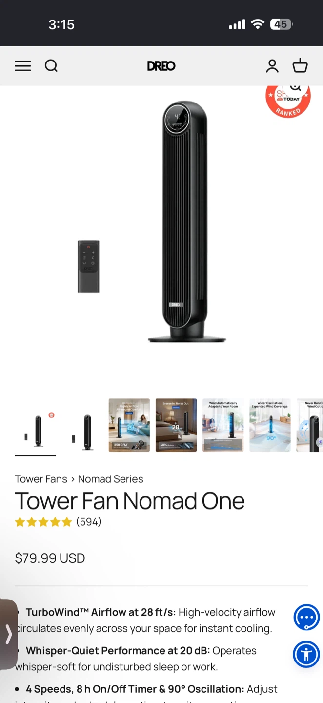 Dreo Nomad One Tower Fan - photo 2