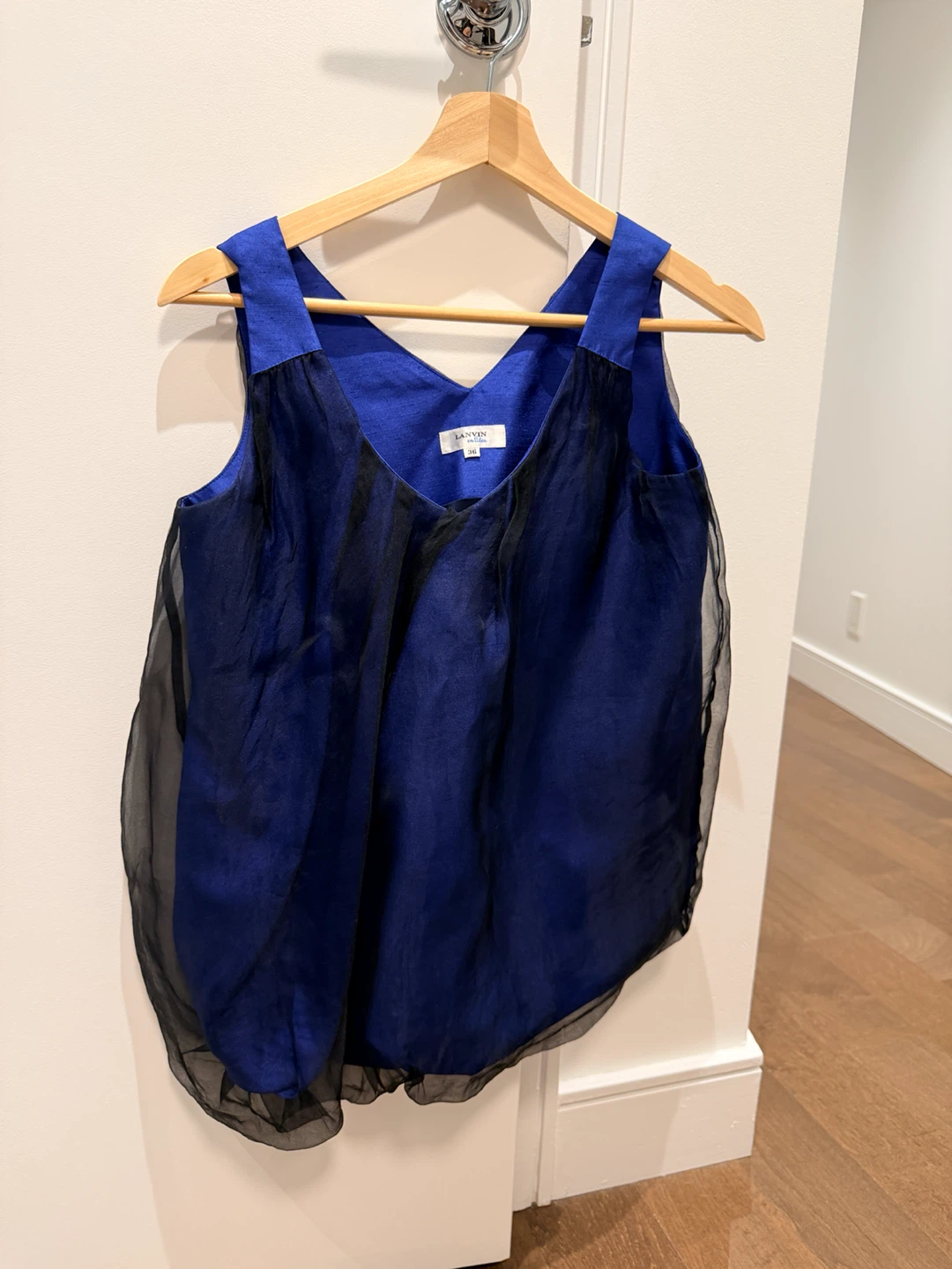 Lanvin en Bleu Blue Sheer Trim Tank Top Size 36