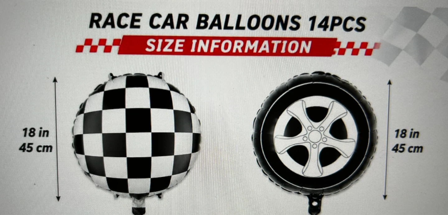 Race Car Balloons - 4 Checkered Flag & 2 Tire Design - photo 2