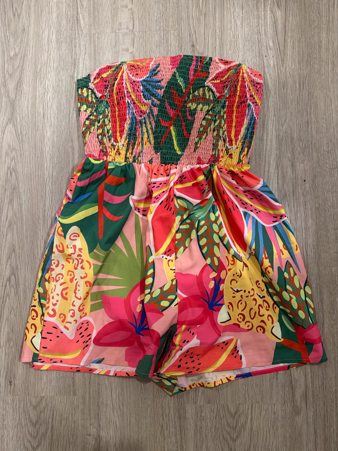 Strapless Tropical Print Romper