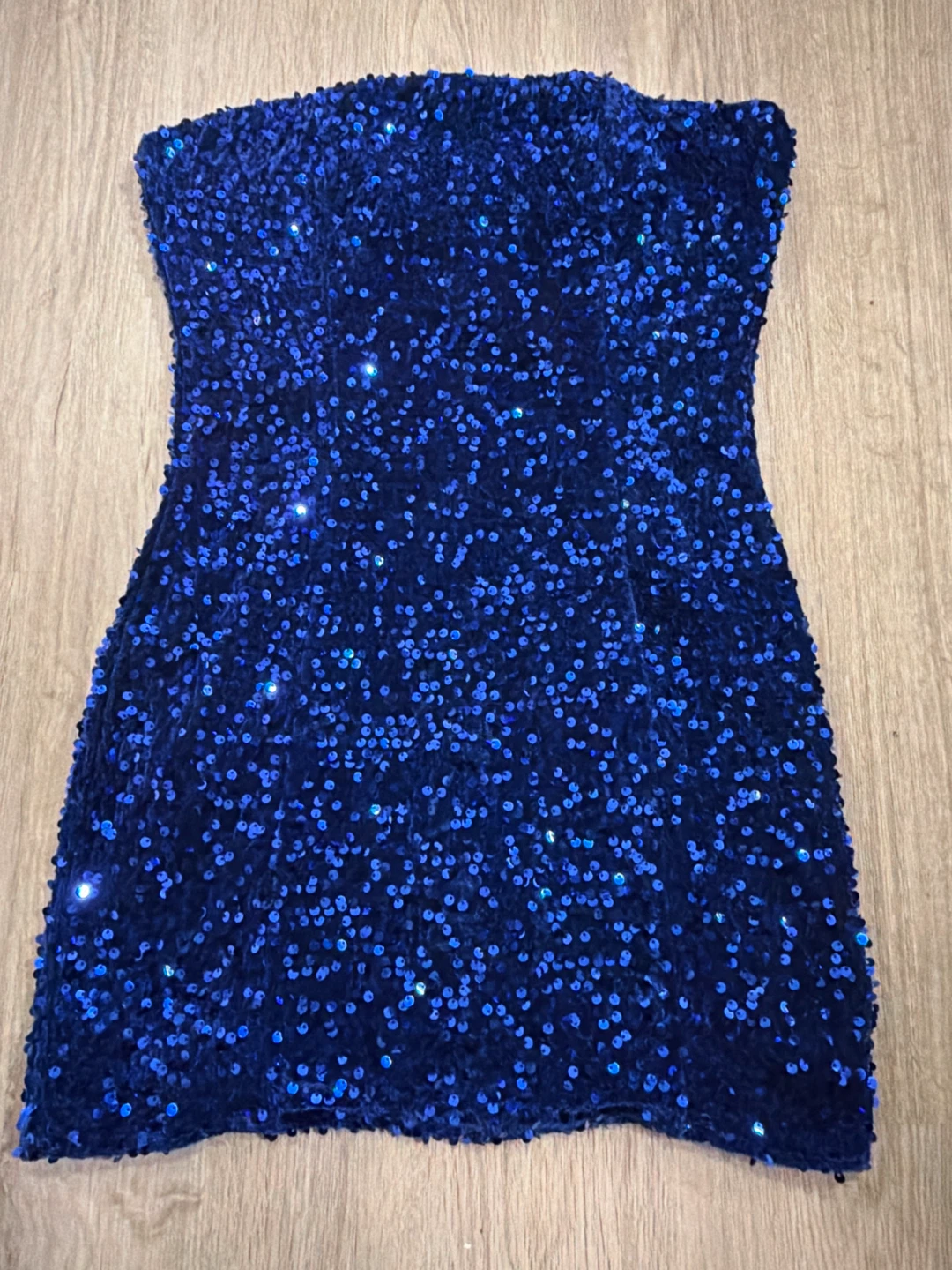 Sparkly Blue Sequin Strapless Mini Dress